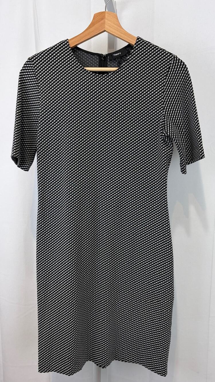 THEORY Rijik B Claymont Dress Short Sleeve Sheath Geometric Black Gray Size 6